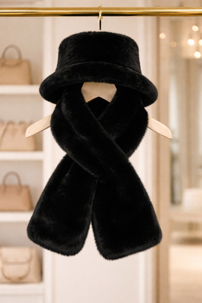 Tasarım Women's Plush Beret & Scarf Set – Soft Textured, Stylish Winter Set