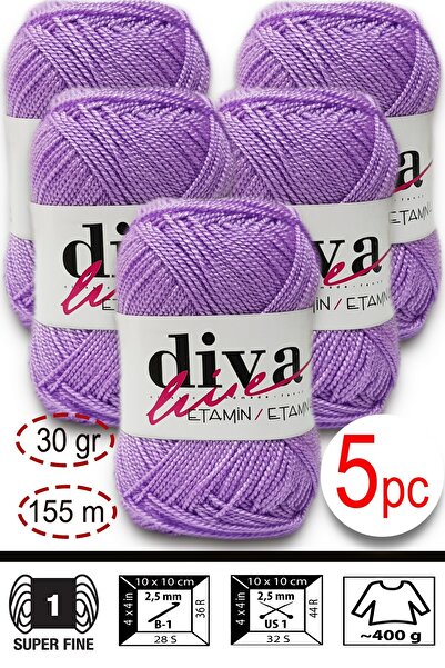 Diva İplik حبل حقيبة إيتابين-إيشليم أورلون-وايوو 28 ليلك (عبوة من 5 قطع)