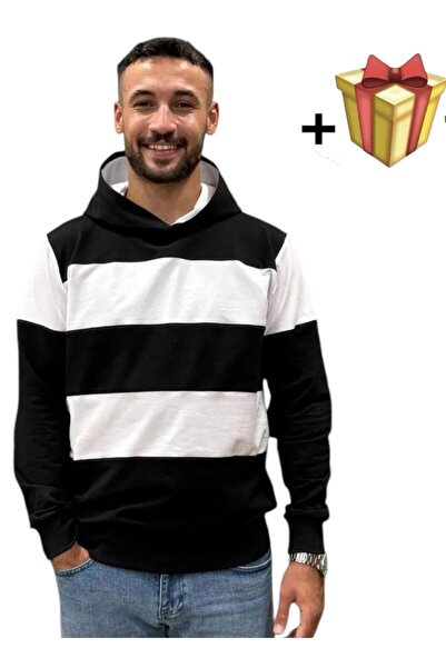 ALEMDAR STORE Men's black and white striped sweatshirt - comfortable casual c...