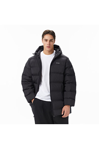 Calvin Klein Bonded Long Hooded Erkek Siyah Puffer Mont
