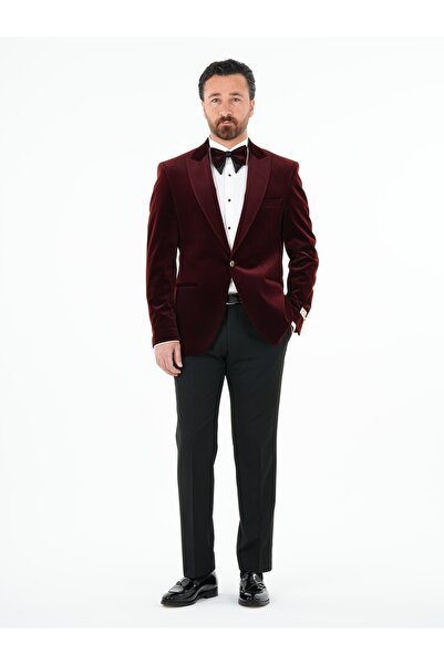 PAREZ Premium Erkek Kadife Smokin Damatlık Gold Düğme Punto Dikişli Ceket Pan...