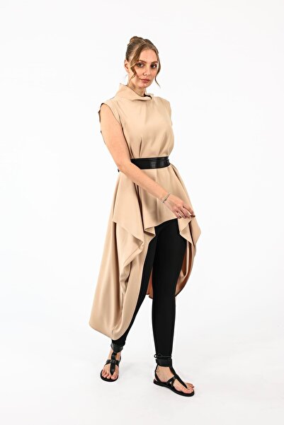 byözlemyazan Lamarca Draped Asymmetrical Cut High-Neck Women's Blouse