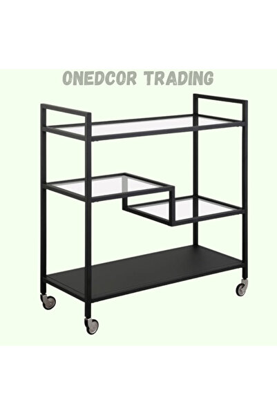 genric OneDcor Serving Trolley Bar Cart with Clear Glass Shelves, Metal Frame...