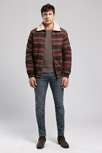 Lee Cooper Santos Men's Classic Collar 100% Cotton Coat Khaki Claret Red