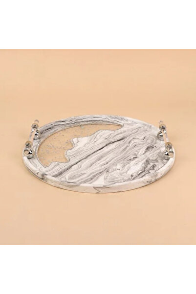 Generic صينية تقديم فاخرة بتصميم رخامي