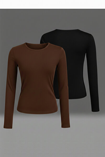 EVIus Set of 2 Women's Long Sleeve Bodysuit Lycra Slim Fit Seasonal Flexible ...