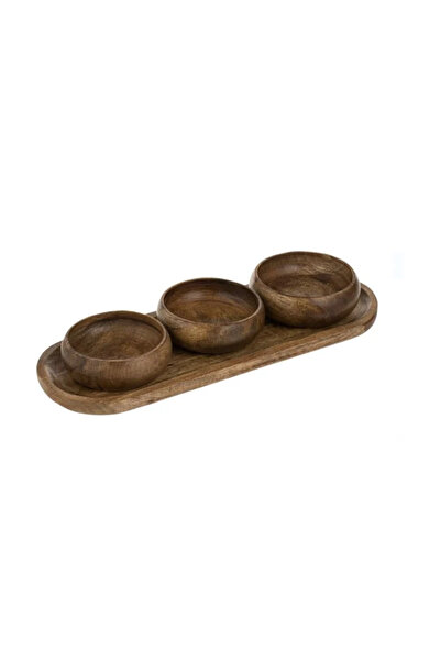 Lumi LUXURY Brown Wooden Platter with 3 Spaces for Appetizers 36x13x2cm