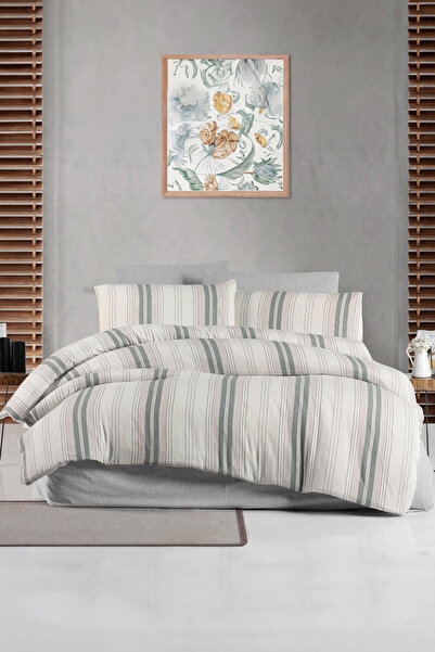 İpekçe Home Natural Striped 4-Piece Boxed Double Duvet Cover Set