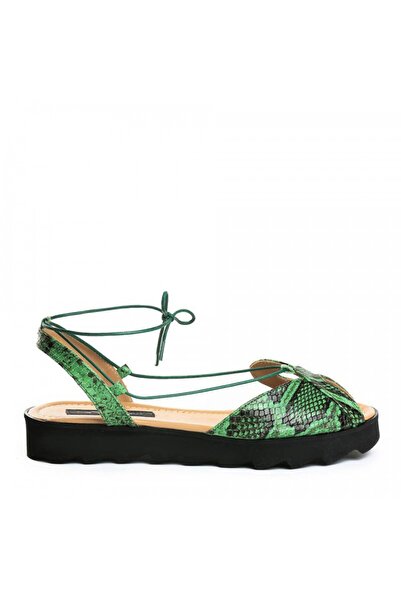 The 5th Element Women's leather sandals without heel Green Bunny