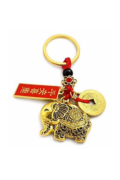 BLA BLA FOAM Feng Shui Keychain Golden Elephant with Downward Trunk