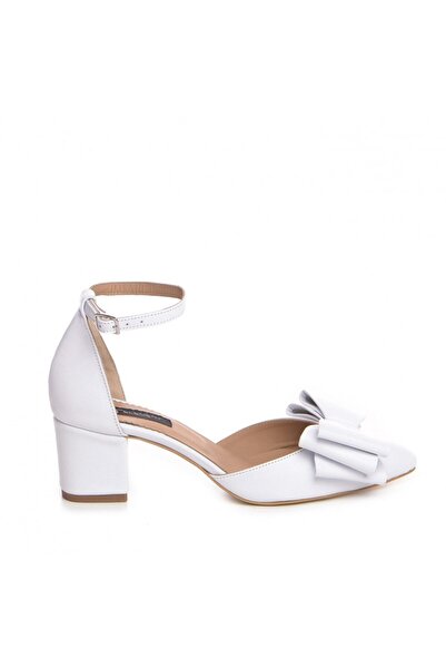 The 5th Element White genuine leather bridal shoes with bow Fancy Flats