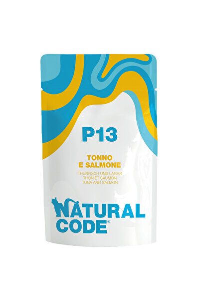 Natural Code أكياس تونة وسلمون للقطط P13، 70 غرام، عبوة من 24 كيس
