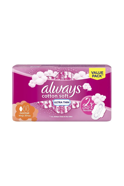 Always Ultra Cotton Soft Sanitary Pads With Wings, Normal- Pack of 20 Pcs
