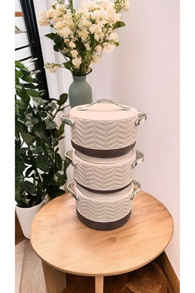 AR HOME 3 PCS INSULATED HOTPOT-BEİGE-2000-2500-3000ML