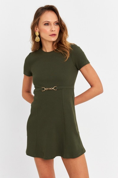 NEW JOURNAL Γυναικείο Μίνι Φόρεμα Χακί με Αξεσουάρ RLO94