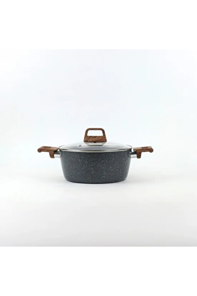 Generic Granite saucepan with wooden handle and black glass lid - 20 cm size