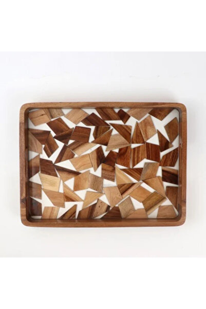 TULIN صينية تقديم خشبية فاخرة بنقش هندسي