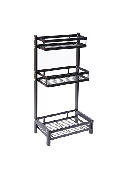 STOREONLINE Raft Condimente 3 Polite Inox Negru Etajera Bucatarie 60cm
