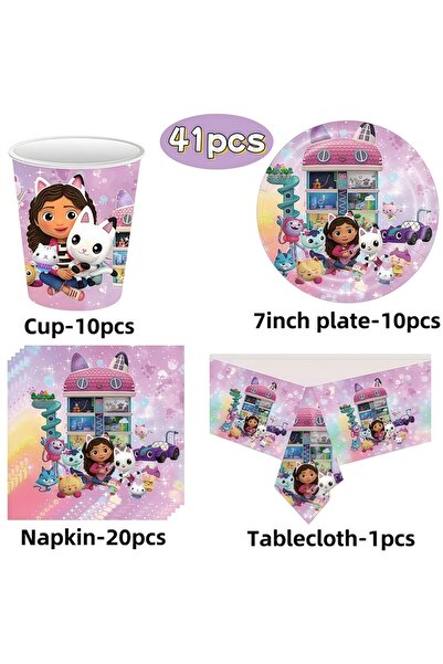 Choice other 41pcs Gabby Dollhouse Birthday Party Decoration Tableware Cat Ba...