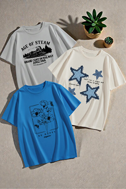 uyguntarz Unisex En Sevilen Baskılar 3 Lü Tasarım Tshirt Paketi