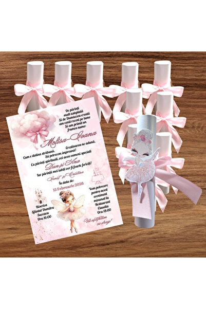 Aela.alc Invitatie botez balerina set 20 buc