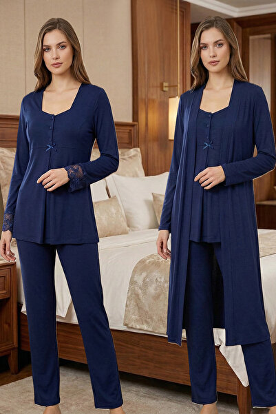 lohusahamile 100% Cotton Long Dressing Gown with Lace Detail Maternity Pajama...