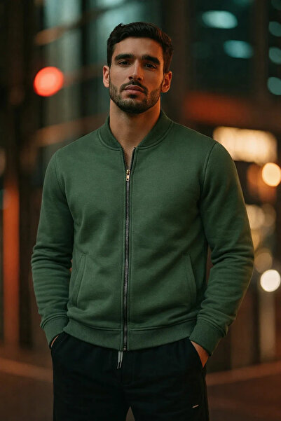 COMBİNE MİCHAİL Men's Zippered Basic Khaki College Jacket