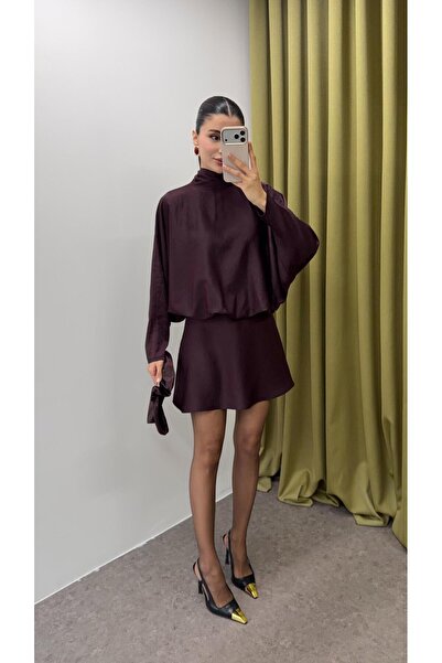 HAZELANNA Plum Satin Dress