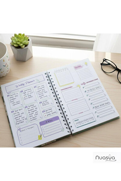 Nuasya Daily Planner – 4 Pages with Sticker Gift |   Weekly & Monthly Agenda |   Motivational Organizer