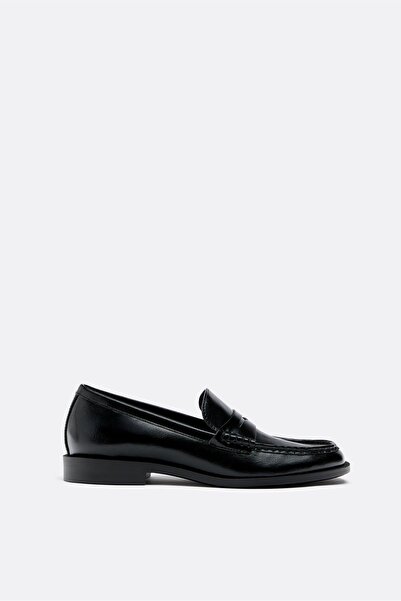 Stradivarius Black leather effect loafers