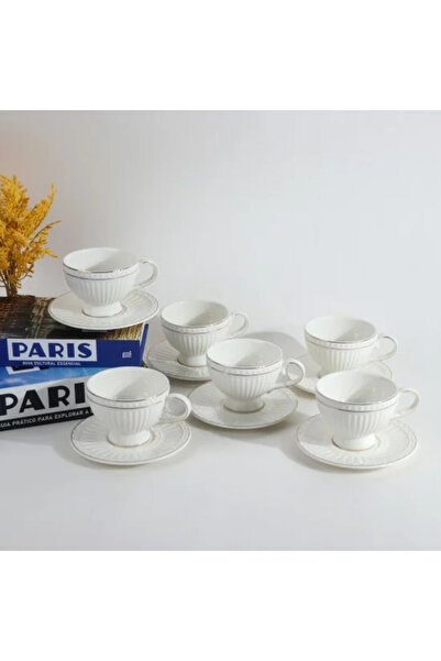 Generic Luxury porcelain cappuccino cup set with serving plates - white - 12 ...