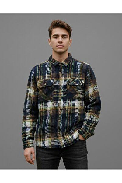 Le Marin Erkek Siyah Yeşil Oduncu Gömlek Cepli Kalın Kumaş