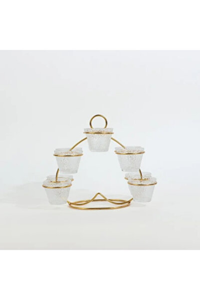 Generic Ice-cold glass coffee cup set with gold metal stand – 11 pieces