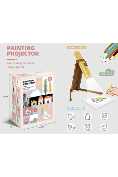 Toy Toy Toy Mini proiector pentru copii cu cărți cu animale, maro, 17×13×5 cm