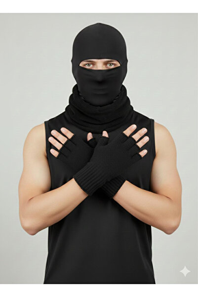 mojo my life 3'LÜ TERMAL MOTORCU MASKE POLAR BOYUNLUK KESİK PARMAK ELDİVEN SET