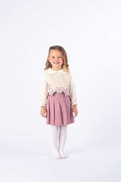Nehirim Kids Girl's Long Sleeve Shirt, Knitwear and Skirt Pink Set Seasonal Dress (2-3-4-5 Years)