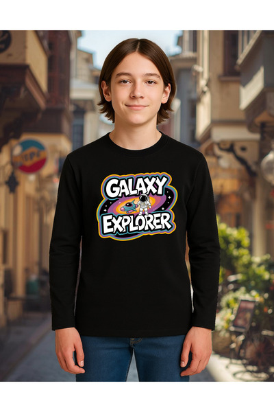 mixxi fashion Galaxy Explorer Astronaut Galaxy Explorer Space Printed Long Sleeve Unisex Kids T-Shirt (Ages 4-13)
