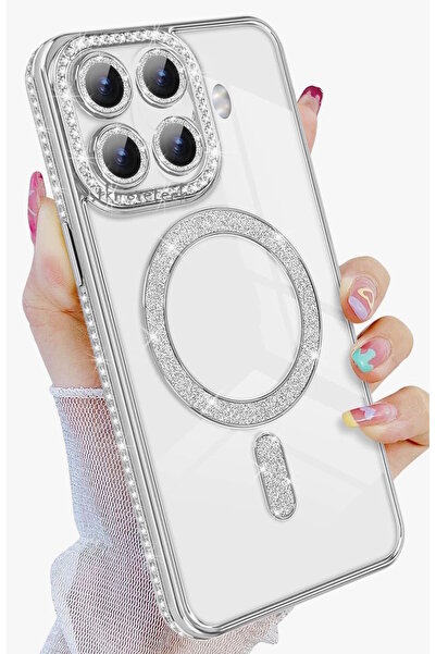 m.tk moveteck Mi 15T Pro Kılıf Simli Taşlı Lens Korumalı Arkası Şeffaf Kenarı...