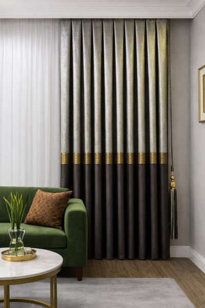 Fluiana Pano Fon Perde Gri Antrasit Altın Şeritli (Tek Kanat)