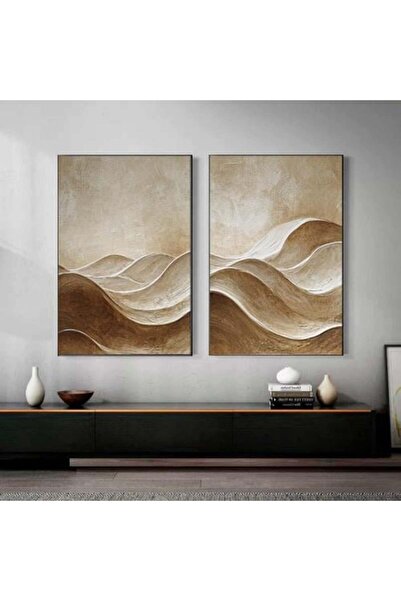 lawhat تموّج رملي – لوحتان تجريديتان بأناقة طبيعية مطبوعة على قماش الكانفس مو...