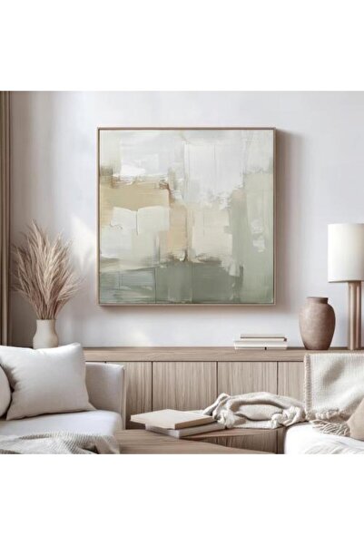 lawhat لوحات فنية تجريدي الوان بيج وزيتي فاتح مطبوعة على قماش الكانفس موديل (...