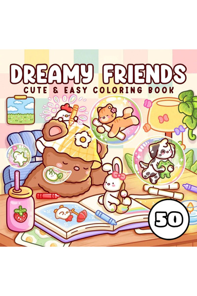 COZY Carte de colorat, 50 de ilustrații cu Prieteni Visători, Format: A4