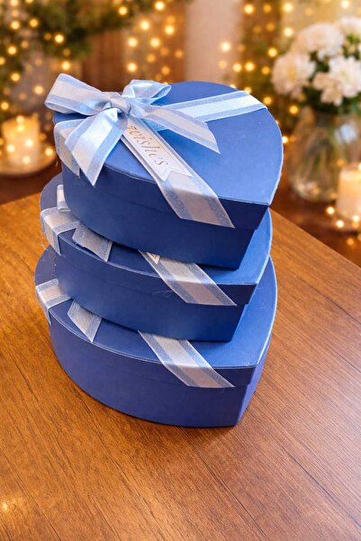 Ecoflex kalp Kurdeleli mavi Hediye Kutusu Boş 3 lü