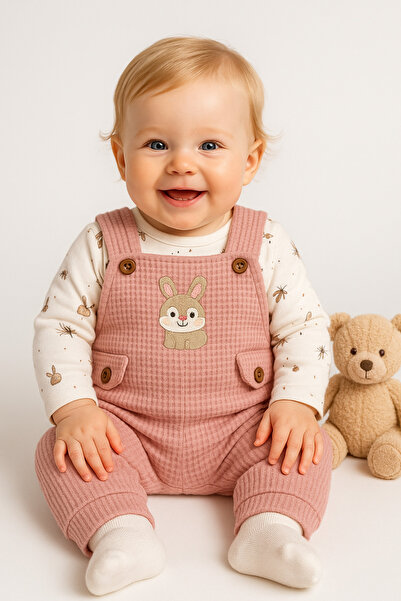 My Babies Label Baby Girl 3-Piece Waffle Fabric Salopet Set with Cotton Socks...