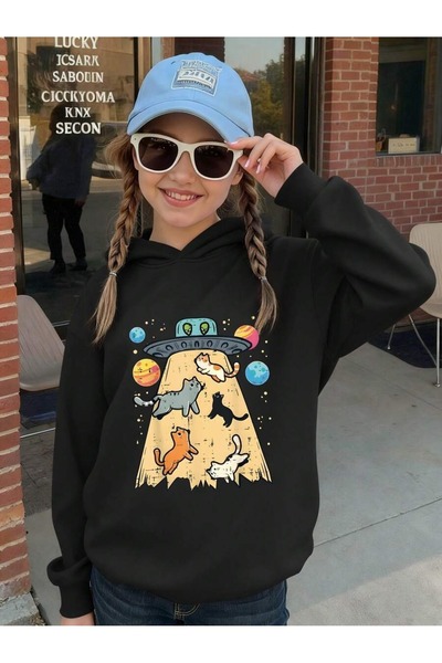 SVART WEAR سويت شيرت للأطفال من القطن بنسبة 100% من كات مطبوع بغطاء رأس