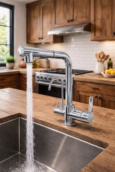 RENA DESIGN Chrome Embellished Spiral 2-Mode Head L Pipe Kitchen Sink Faucet Silver Brass Fitting Tap
