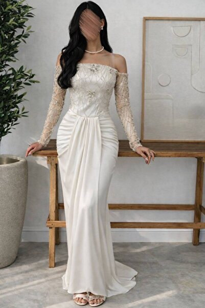 RWETA luxurious white embroidered dress