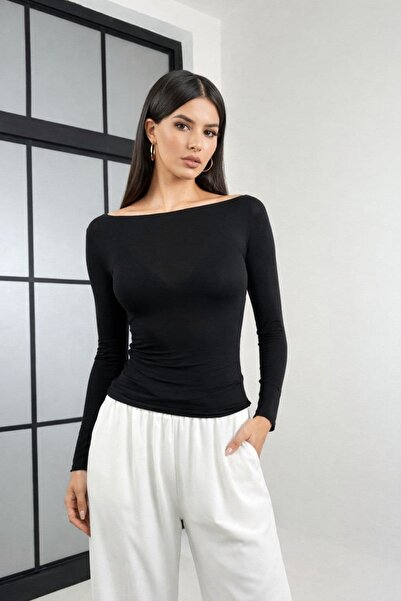 Pulli Collection Boat Neckline Cashmere-Textured Transparent Blouse