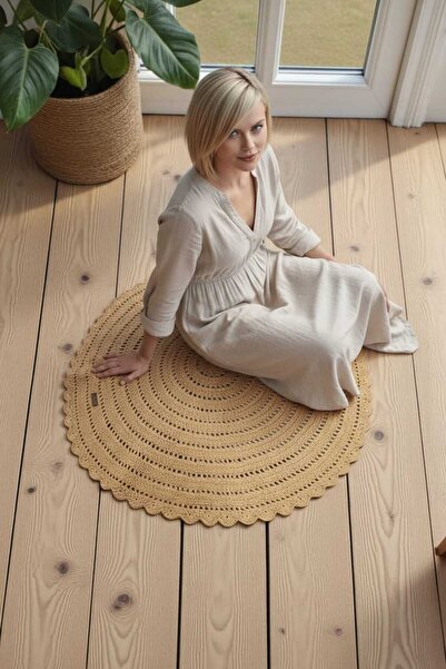 Örgü Sanatı DilekÇak El Örgüsü 84x84 Pamuk Makrome Paspas Halı, Kapı Balkon Ö...