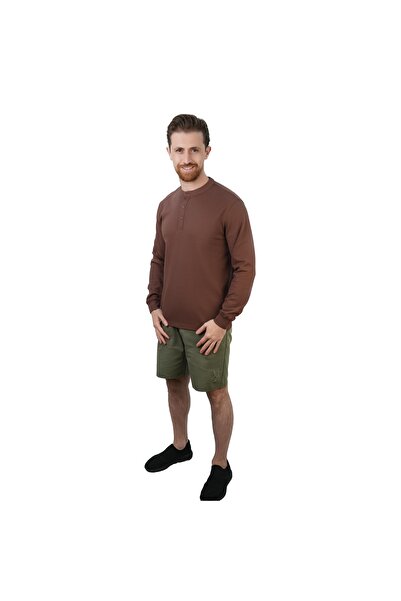 Giordano Men’s Slim Fit Waffle Henley Long Sleeve Button Tee